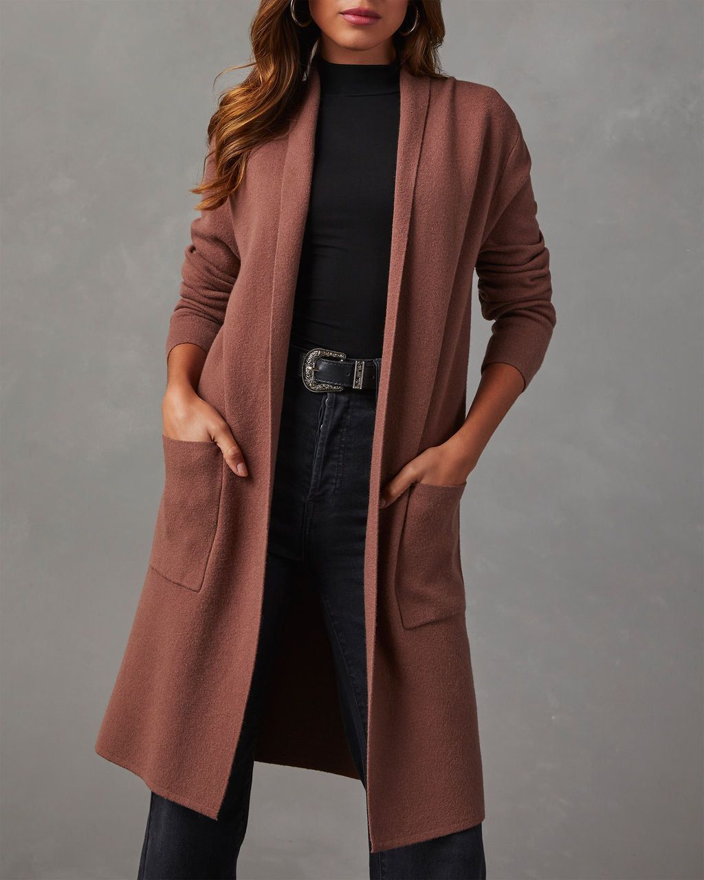 Kassie Pocketed Duster Cardigan - Brown sold by Vici product image thumbnail 5