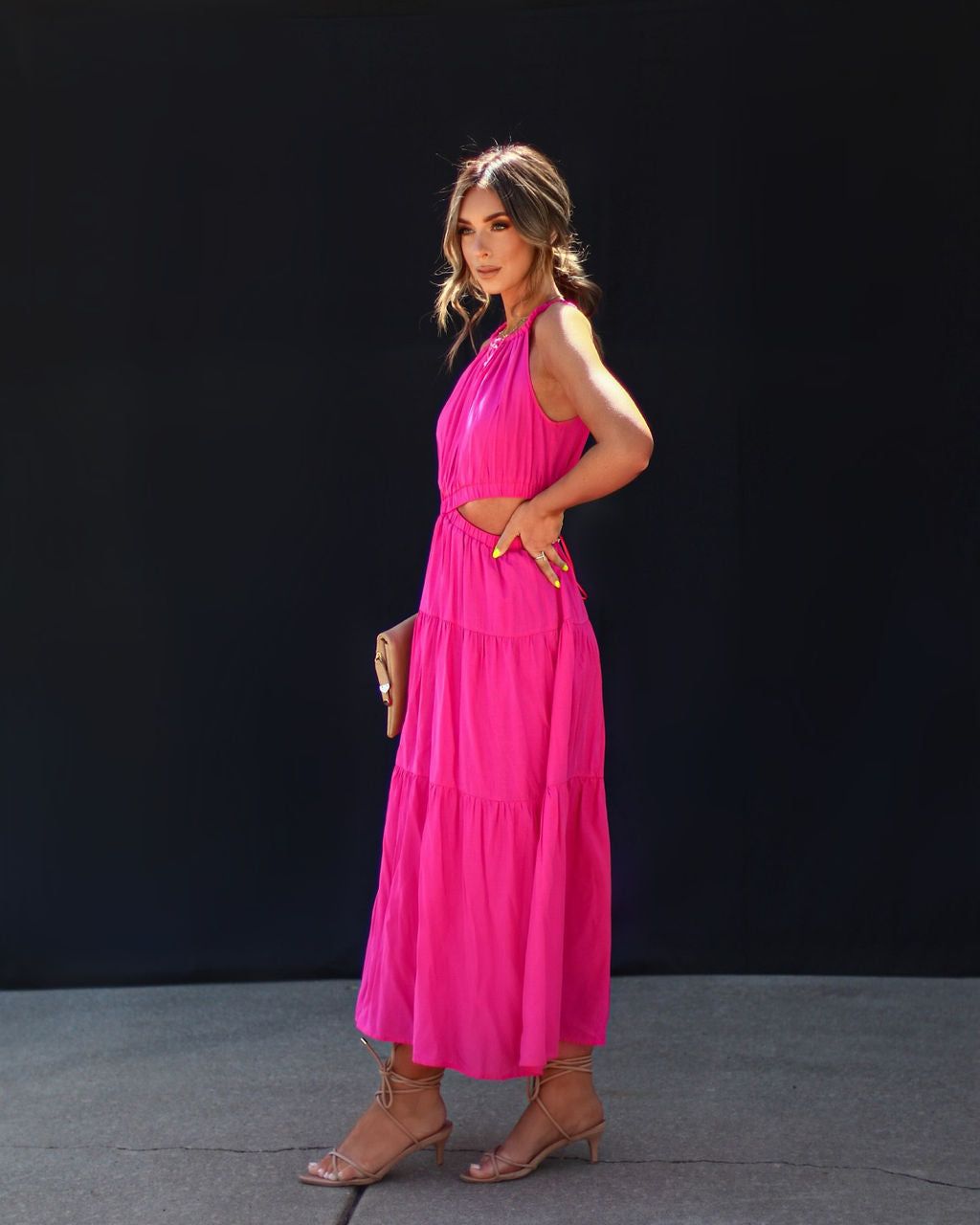 Scheena Cutout Tiered Midi Dress - Hot Pink - FINAL SALE sold by Vici product image thumbnail 4