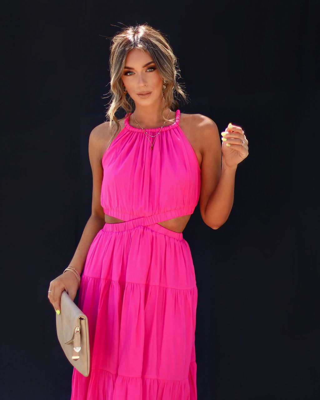 Scheena Cutout Tiered Midi Dress - Hot Pink - FINAL SALE sold by Vici product image thumbnail 5