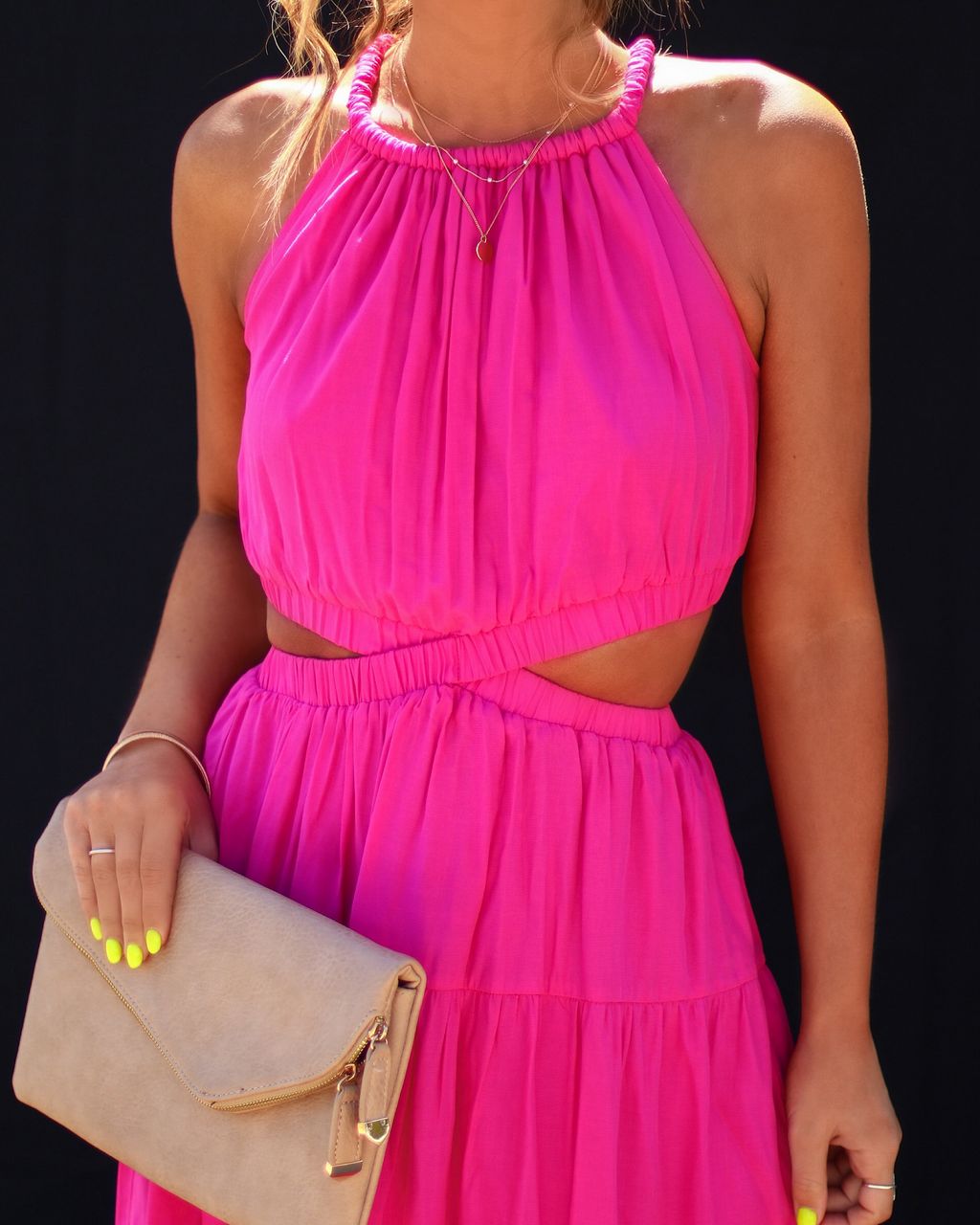 Scheena Cutout Tiered Midi Dress - Hot Pink - FINAL SALE sold by Vici product image thumbnail 3