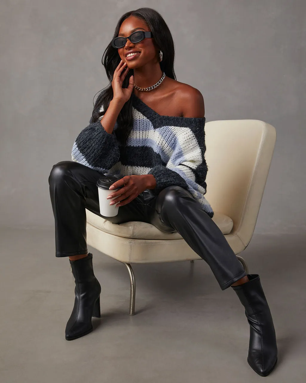 Knowles Oversized Striped Knit Pullover Sweater sold by Vici product image thumbnail 2