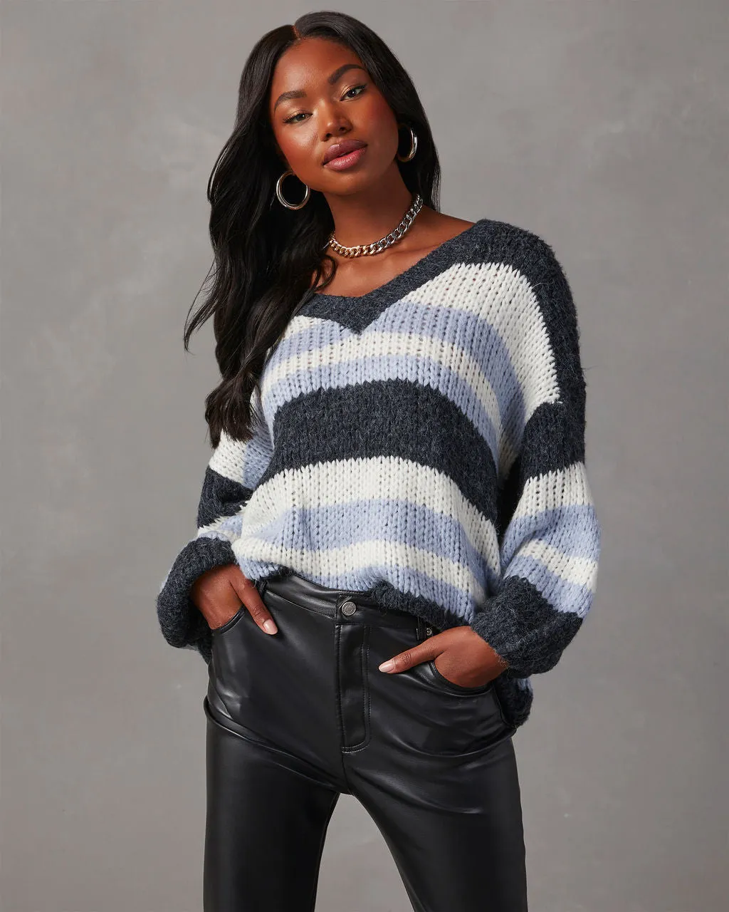 Knowles Oversized Striped Knit Pullover Sweater sold by Vici