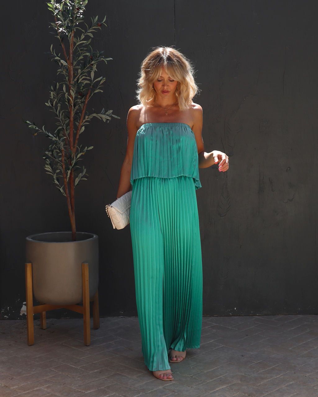 Diva Thoughts Satin Strapless Pleated Jumpsuit - Teal - FINAL SALE sold by Vici product image thumbnail 6