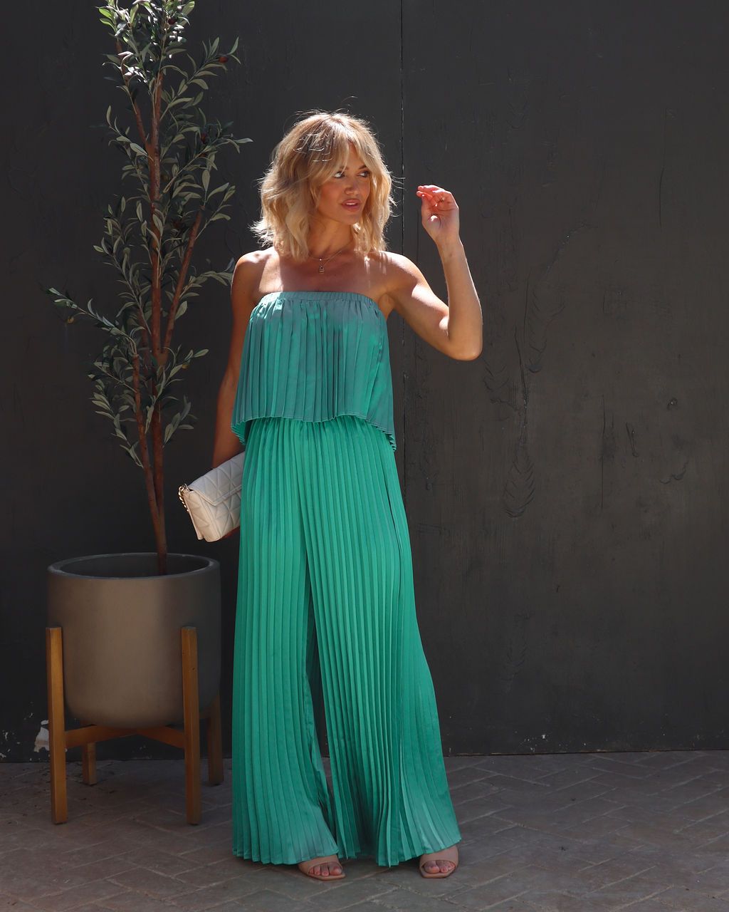 Diva Thoughts Satin Strapless Pleated Jumpsuit - Teal - FINAL SALE sold by Vici product image thumbnail 7