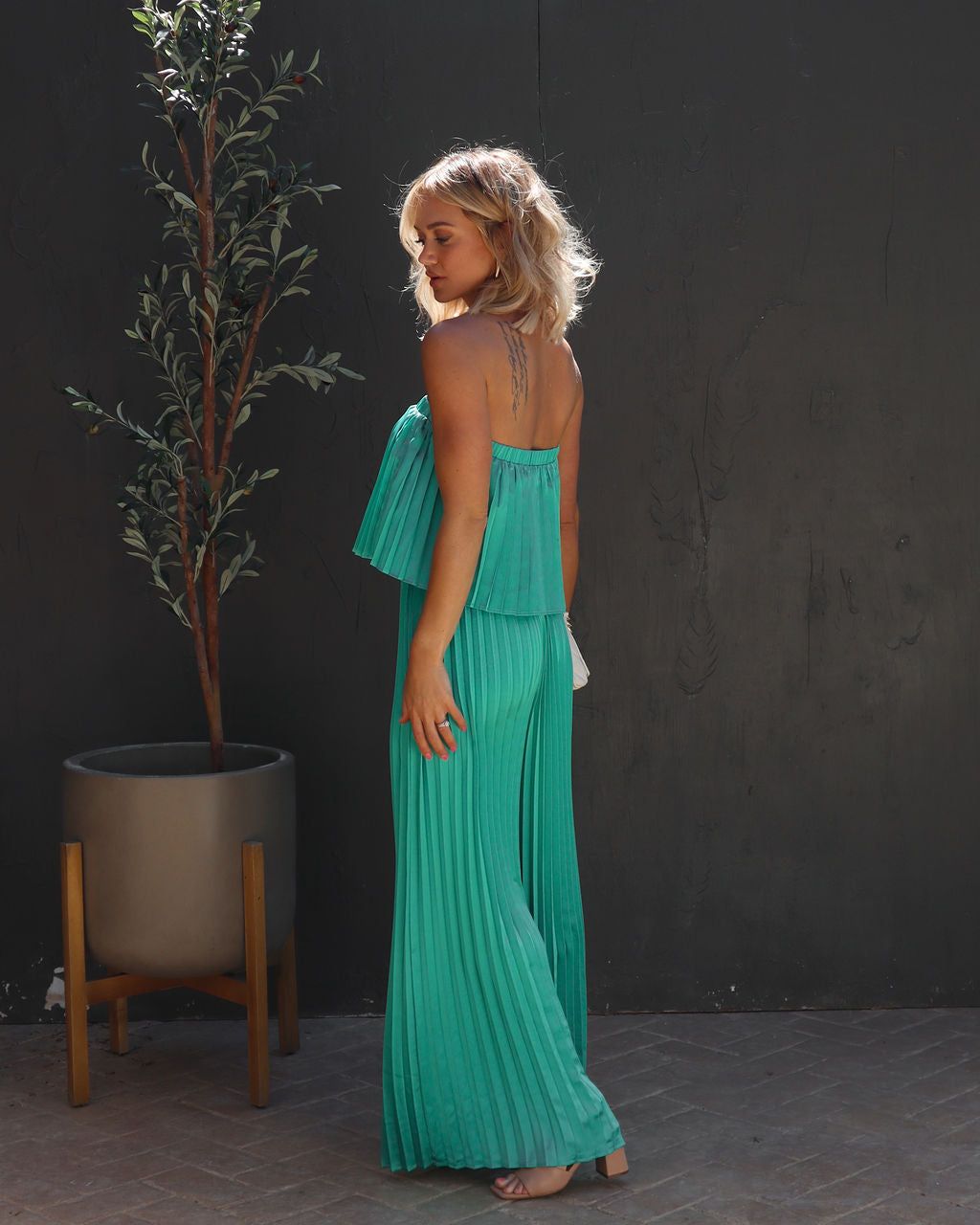 Diva Thoughts Satin Strapless Pleated Jumpsuit - Teal - FINAL SALE sold by Vici product image thumbnail 3