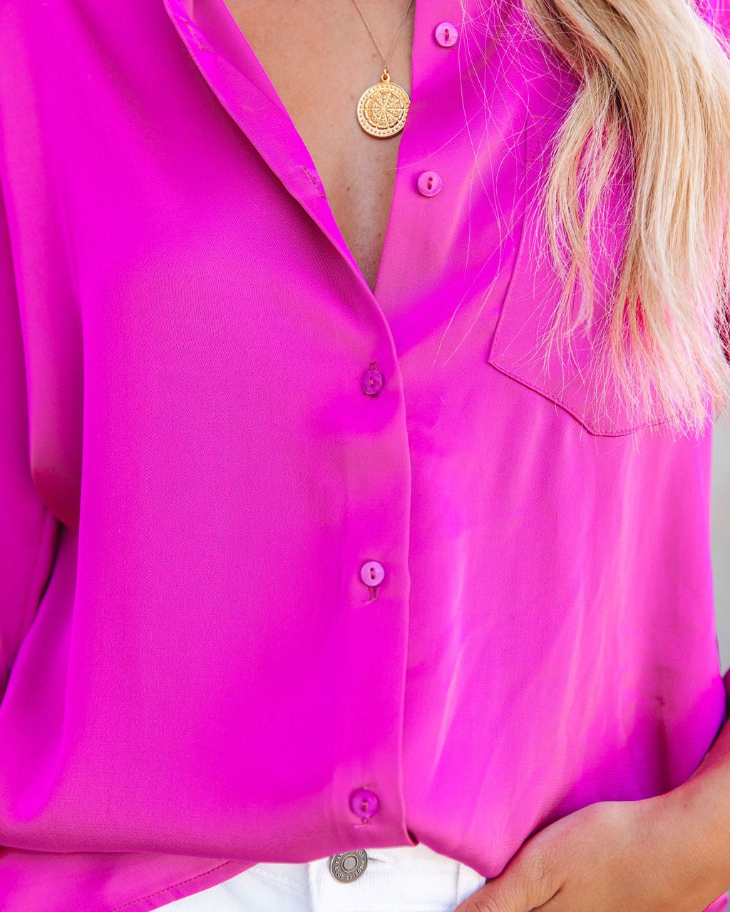 Margarita Satin Button Down Blouse - Hot Fuchsia - FINAL SALE sold by Vici product image thumbnail 4