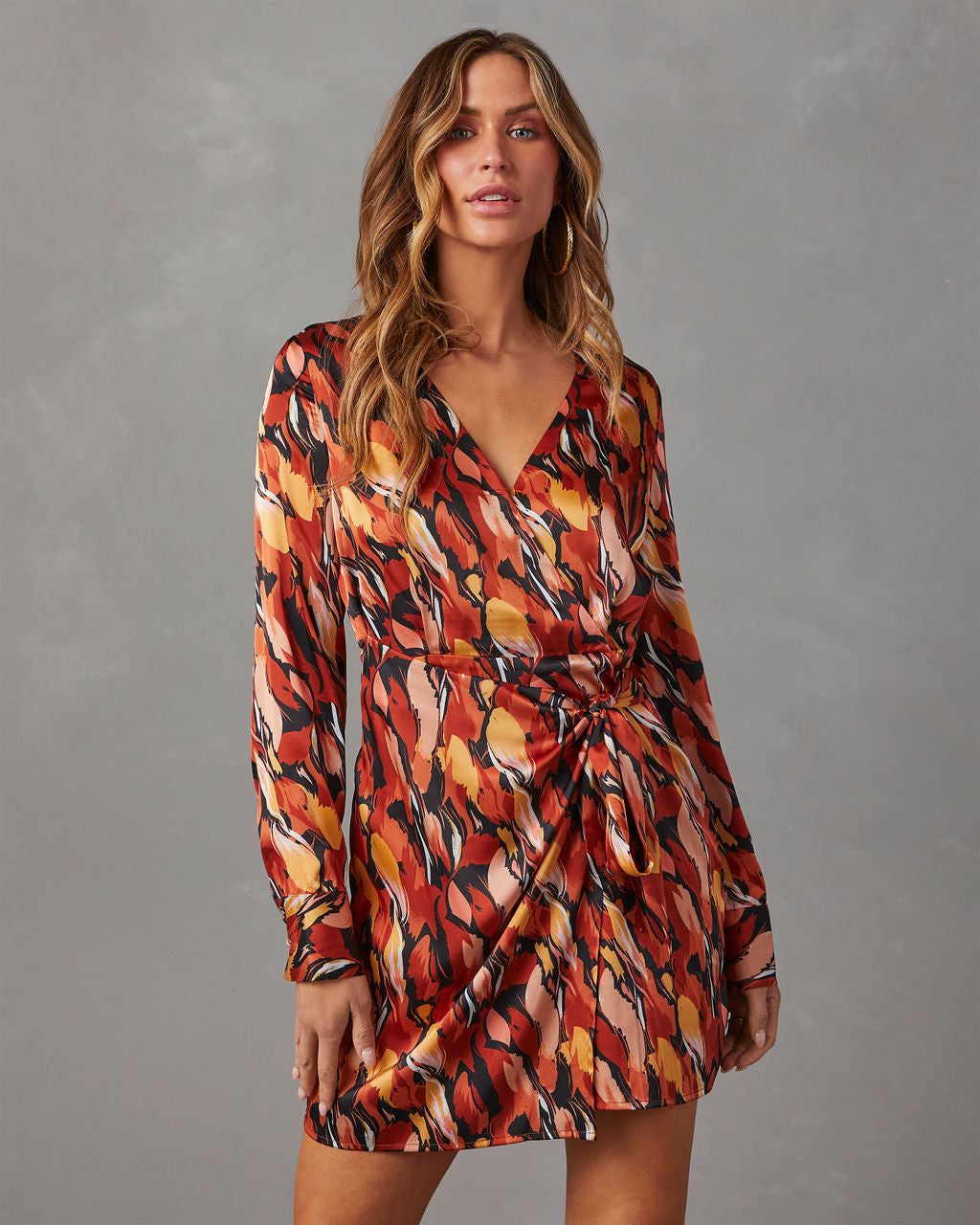 Galene Satin Printed Wrap Mini Dress - Multi sold by Vici product image thumbnail 6