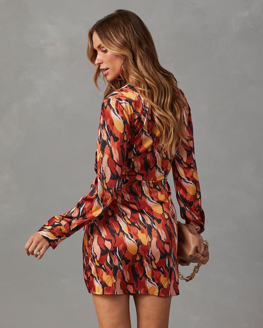 Galene Satin Printed Wrap Mini Dress - Multi sold by Vici product image thumbnail 4