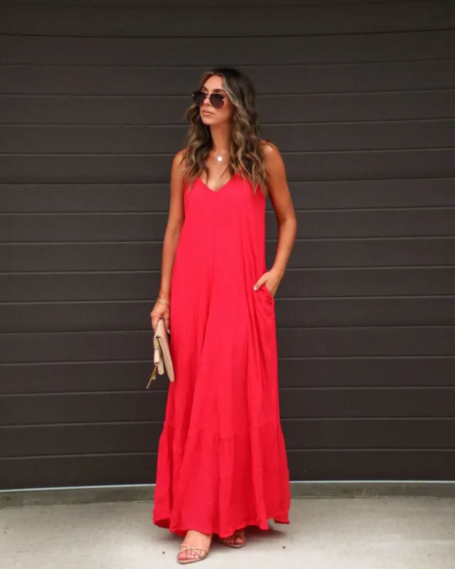Kimonie Pocketed Maxi Dress - Watermelon - FINAL SALE sold by Vici