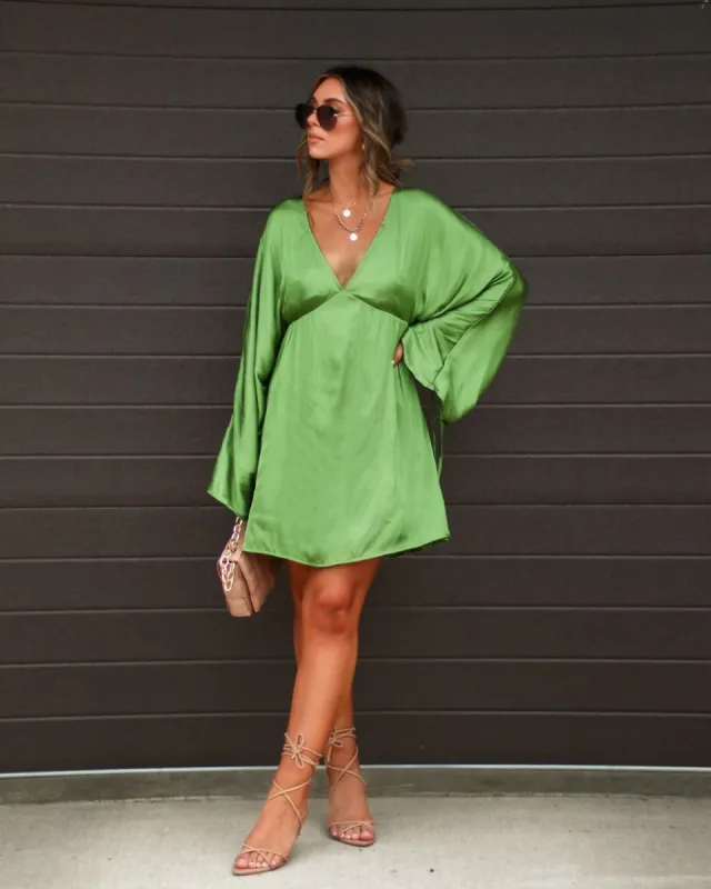 Riana Satin Kimono Sleeve Mini Dress - Green - SALE sold by Vici