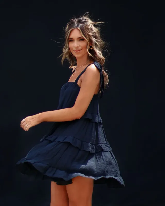 Calliope Shoulder Tie Tiered Mini Dress made by Vici