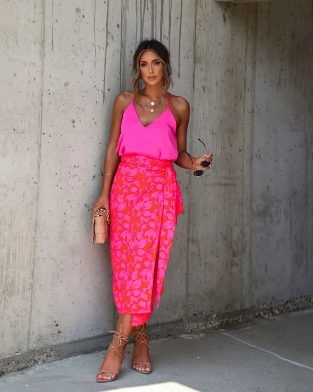 Kailua Side Tie Wrap Midi Skirt - Pink - SALE sold by Vici