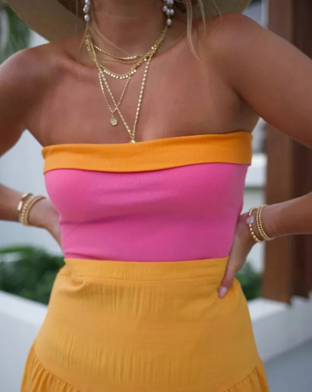 Brynn Color Block Strapless Crop Top - Pink/Orange - FINAL SALE sold by Vici