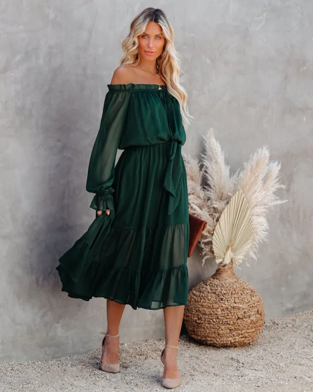 Peacekeeper Off The Shoulder Midi Dress - Hunter Green - FINAL SALE sold by Vici