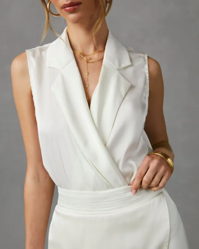 City Escape Sleeveless Blazer Collar Bodysuit - Off White - SALE sold by Vici