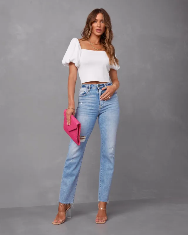 Candice Puff Sleeve Crop Top - White - FINAL SALE sold by Vici