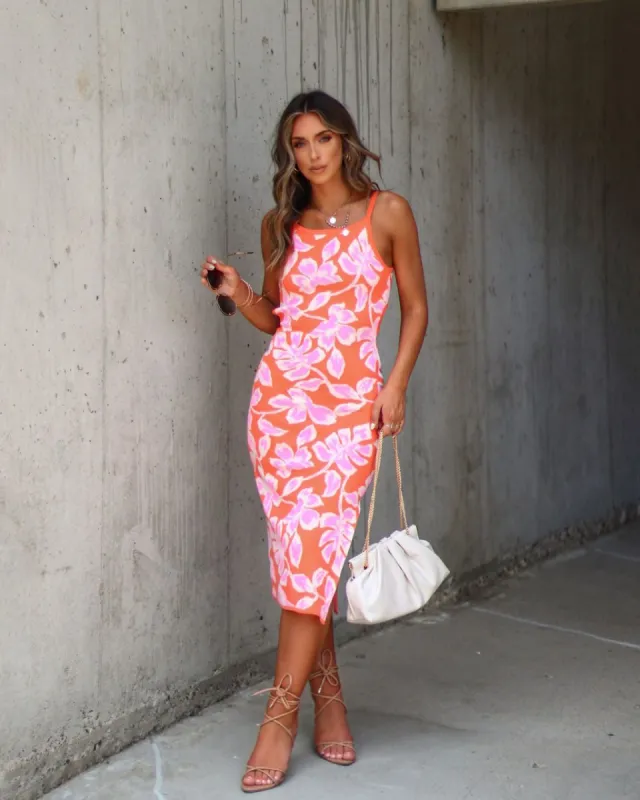 Hanauma Bae Bodycon Midi Dress - Orange/Pink - SALE sold by Vici