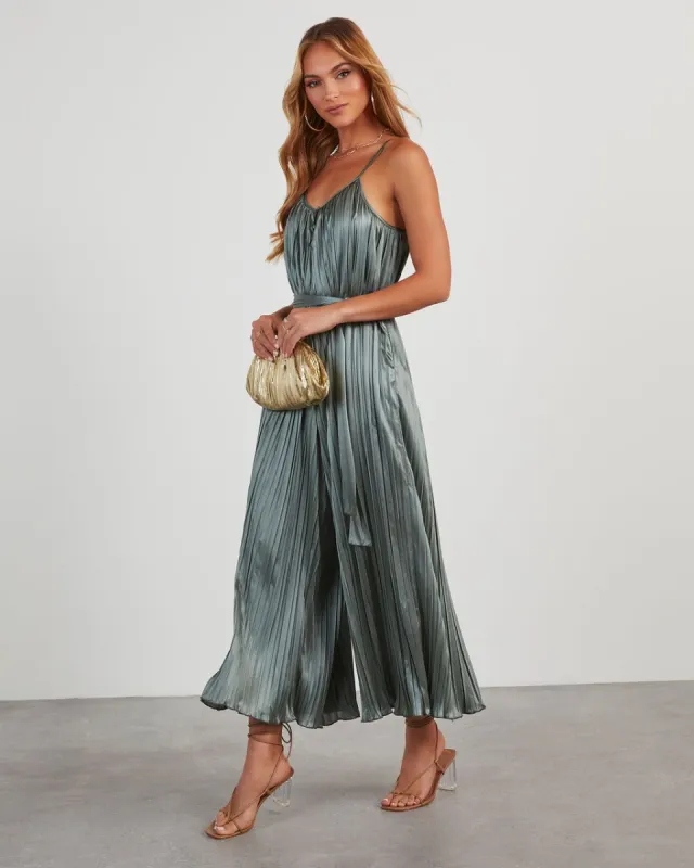 Here To Play Satin Pleated Jumpsuit made by Vici