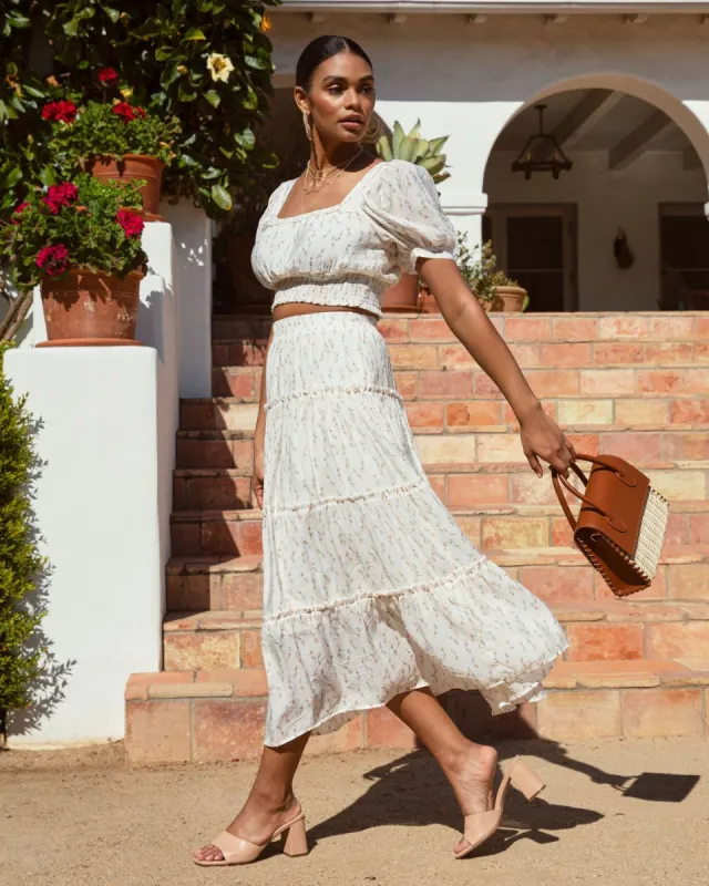 Sweet Life Floral Tiered Midi Skirt - Cream - FINAL SALE sold by Vici