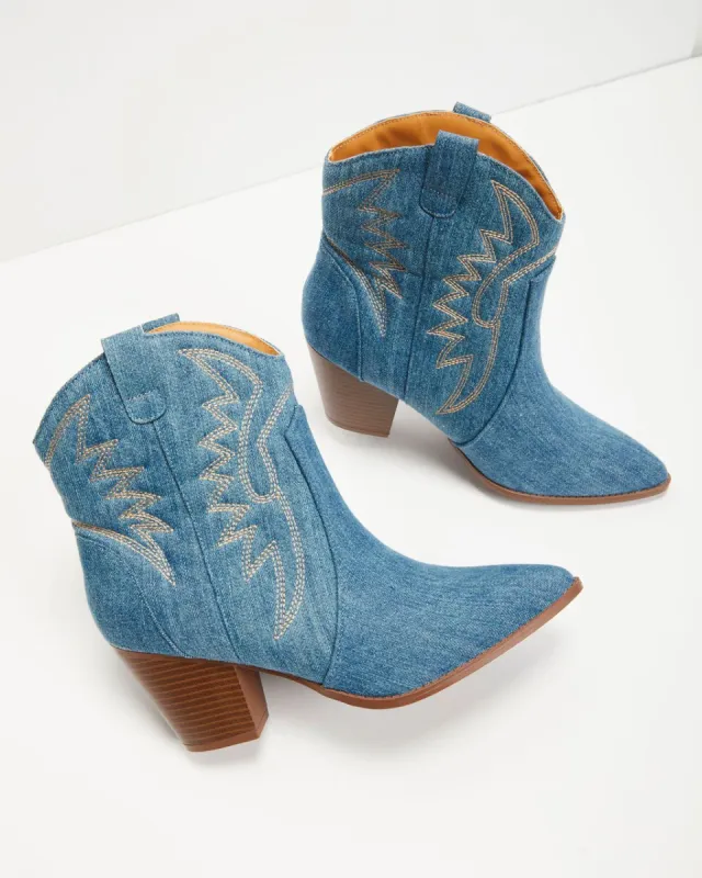 Stylish Bandit Ankle Western Booties - Denim - SALE sold by Vici
