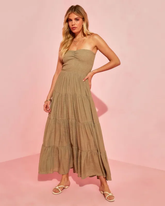 Rosalina Strapless Smocked Tiered Maxi Dress - Olive - FINAL SALE sold by Vici