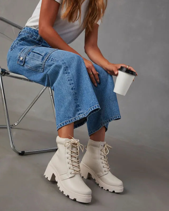 Set It Straight Platform Chunky Combat Boots - Stone sold by Vici