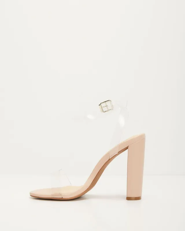 Sera Clear Strap Heels - Nude made by Vici