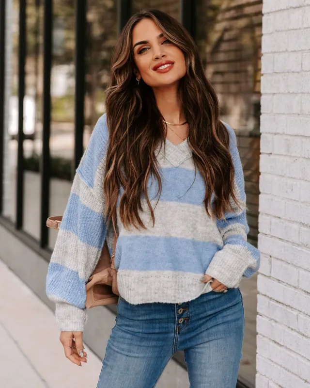 Bixley Striped V-Neck Knit Sweater - Blue - FINAL SALE sold by Vici