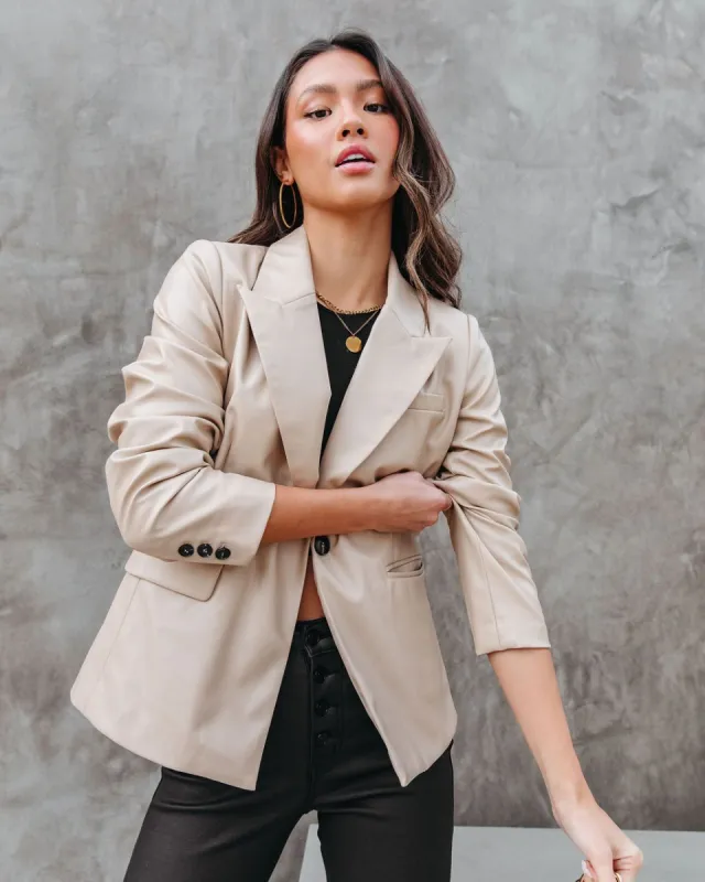 Big City Dreams Faux Leather Pocketed Blazer - Light Taupe  - FINAL SALE made by Vici