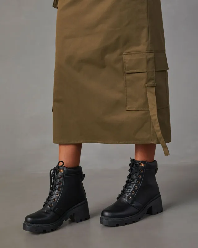 Set It Straight Platform Chunky Combat Boots - Black sold by Vici