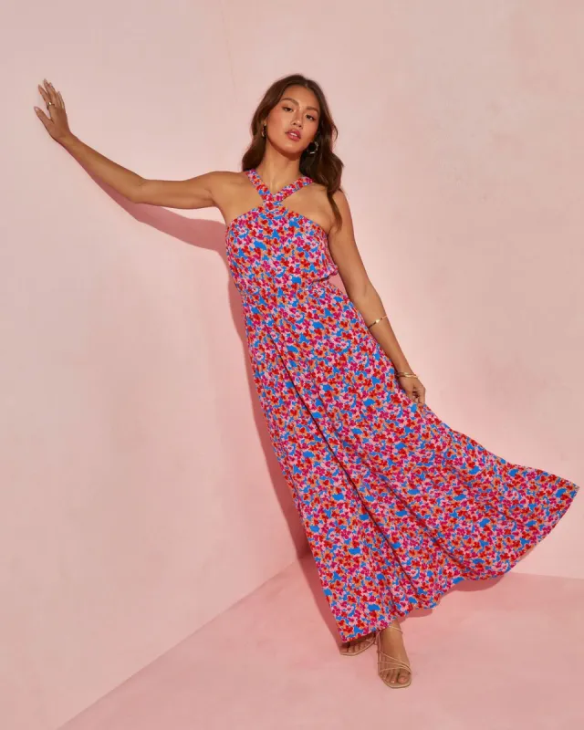 Blooming Poppy Halter Tiered Maxi Dress - FINAL SALE sold by Vici