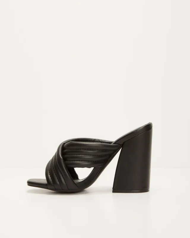 Luiza Faux Leather Block Heeled Sandal - Black - FINAL SALE sold by Vici