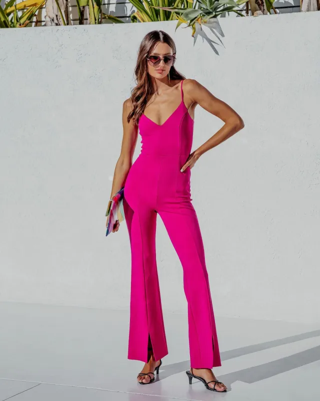 Bijou Split Hem Flare Jumpsuit - Magenta - FINAL SALE sold by Vici