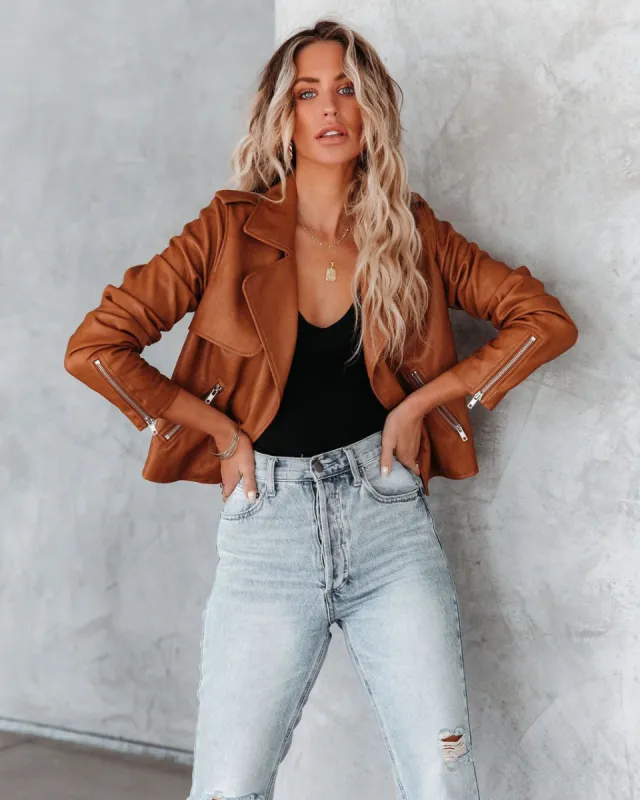 Fargo Pocketed Faux Leather Moto Jacket - Camel - FINAL SALE sold by Vici