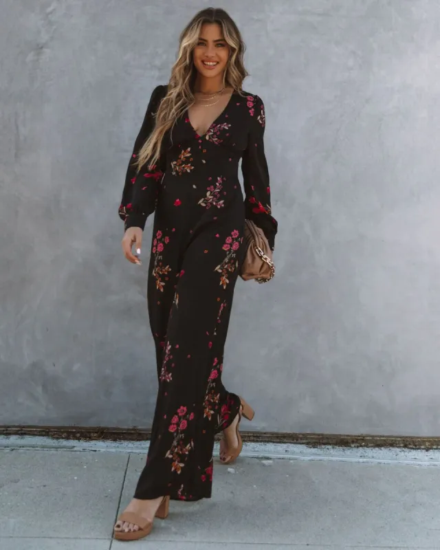 Lily Rose Floral Wide Leg Jumpsuit - Black - FINAL SALE sold by Vici