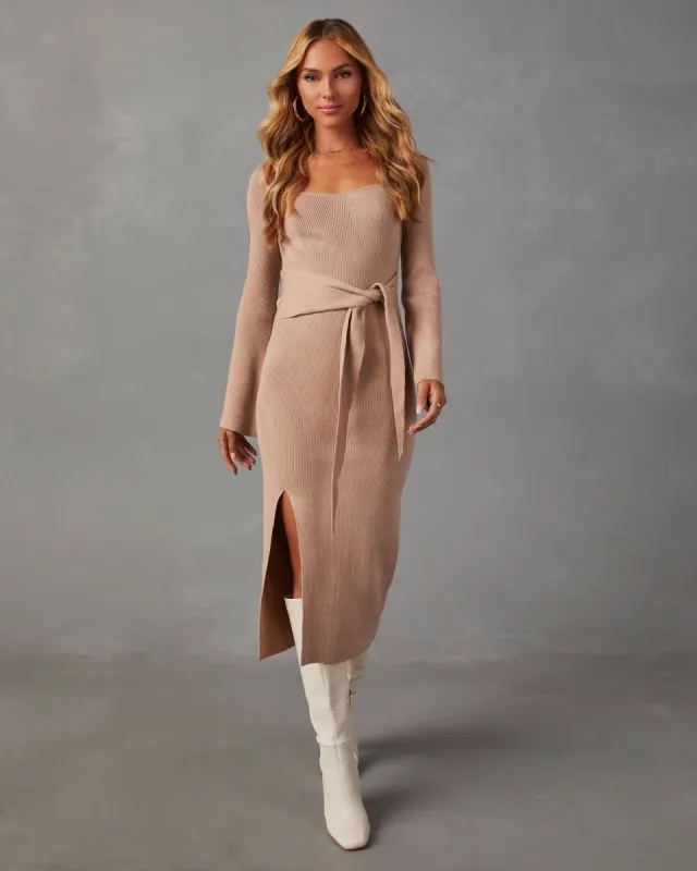 Ritchie Tie Waist Sweater Midi Dress - Tan sold by Vici