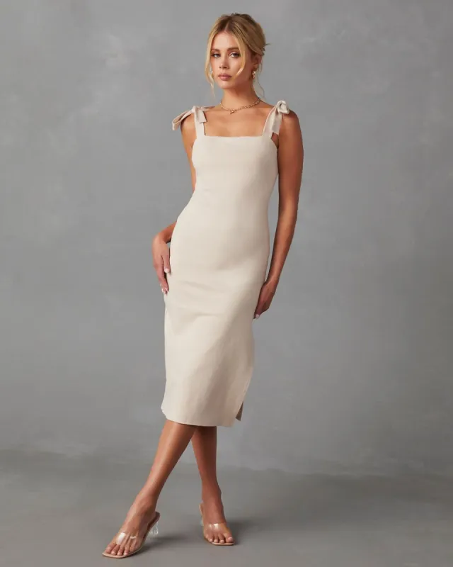 Fallon Shoulder Tie Midi Dress - Beige - FINAL SALE sold by Vici