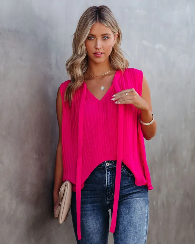 All That Matters Pleated Sleeveless Blouse - Hot Pink - FINAL SALE sold by Vici