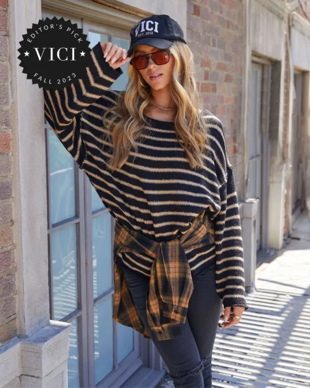 Pippa Striped Knit Sweater - Black Tan sold by Vici