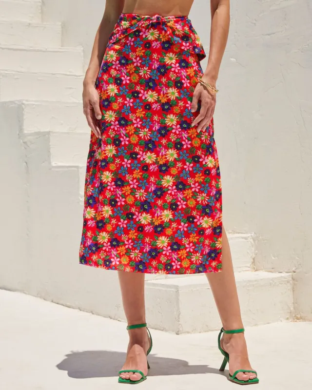Enamorada Floral Midi Skirt - Red/Multi - FINAL SALE sold by Vici