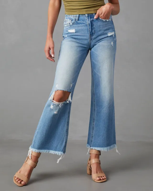 Daniela Distressed High Rise Flare Jeans - Light Wash - FINAL SALE sold by Vici