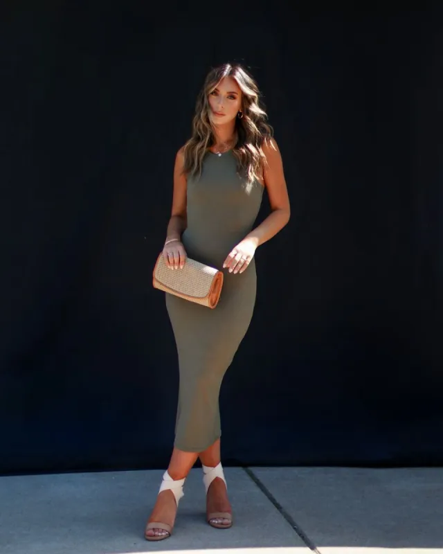 Porto Knit Midi Dress - Olive - SALE sold by Vici