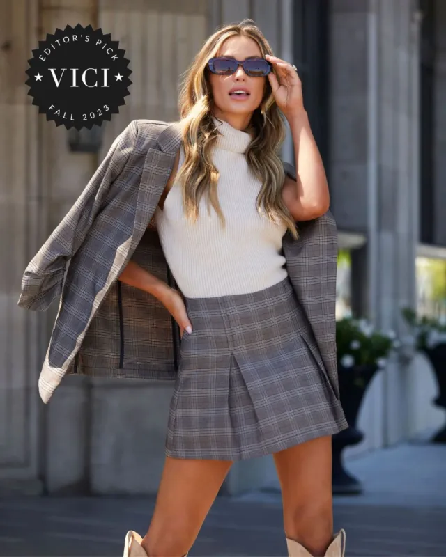 Tanilla Plaid Mini Skort - Brown sold by Vici