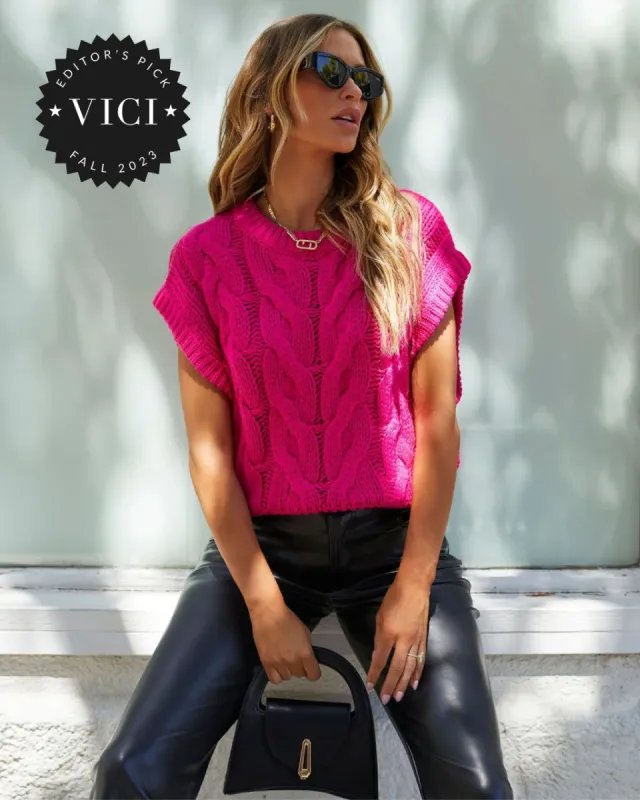 Sivan Cable Knit Sweater Vest - Hot Pink sold by Vici