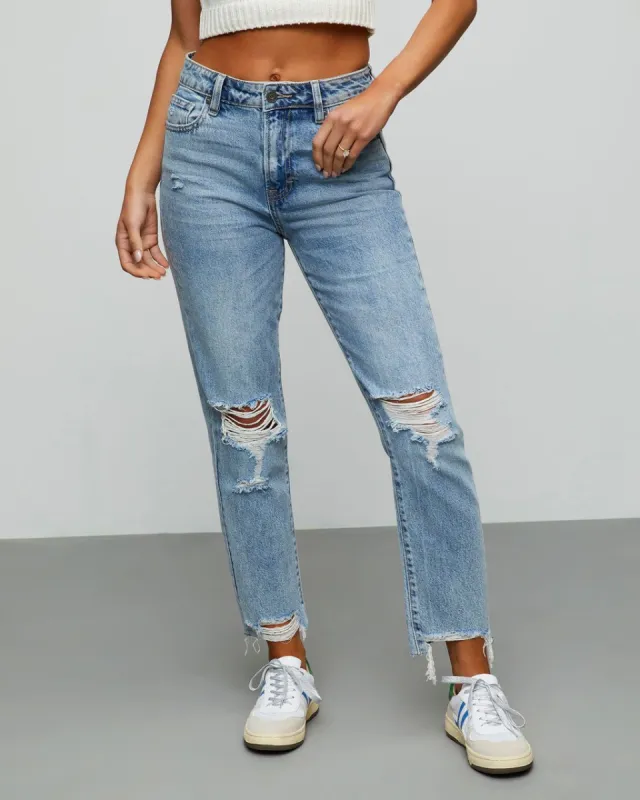 Rowena High Rise Distressed Straight Jeans - Medium Wash - SALE sold by Vici