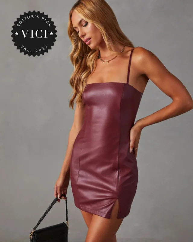 Calibri Faux Leather Sleeveless Mini Dress - Burgundy sold by Vici