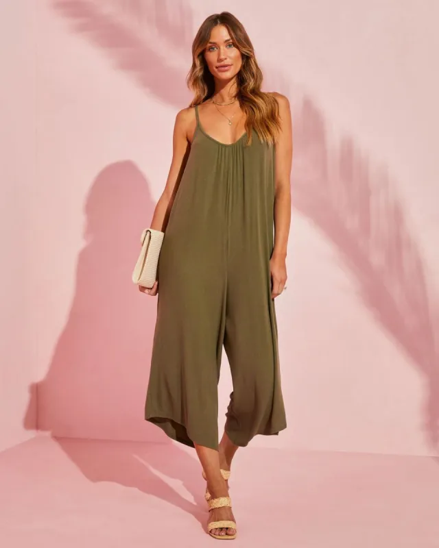 Aliya Relaxed Bamboo Blend Knit Jumpsuit - Olive - FINAL SALE sold by Vici
