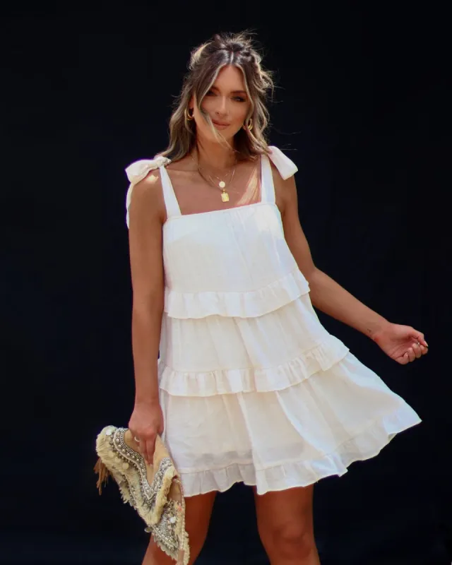 Calliope Shoulder Tie Tiered Mini Dress - Cream - SALE sold by Vici