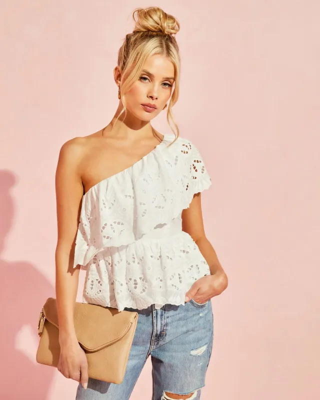 Casey Cotton Eyelet One Shoulder Top - White - FINAL SALE sold by Vici