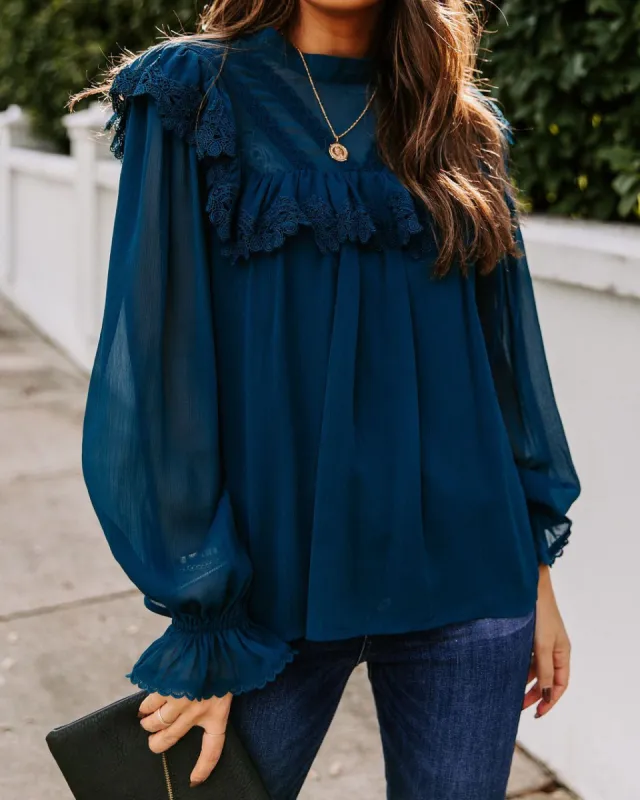 Eleanora Crochet Ruffle Blouse - Teal - FINAL SALE sold by Vici